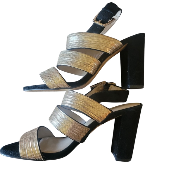 Botiker Black Suede And Metalic Gold Strapy Sandal Pumps - Picture 10 of 11